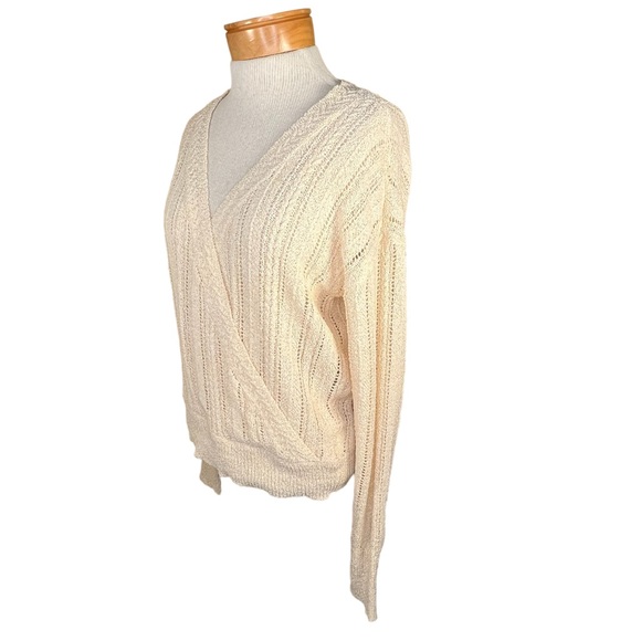 ASTR The Label Cream Colored Faux Wrap Stretchy Knit Semi-Sheer Sweater Med EUC - Picture 14 of 14